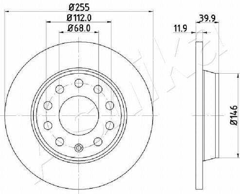 Ashika 61-00-0907 Rear brake disc, non-ventilated 61000907