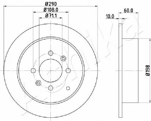 Ashika 61-00-0616 Rear brake disc, non-ventilated 61000616