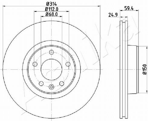 Ashika 60-00-0927 Front brake disc ventilated 60000927