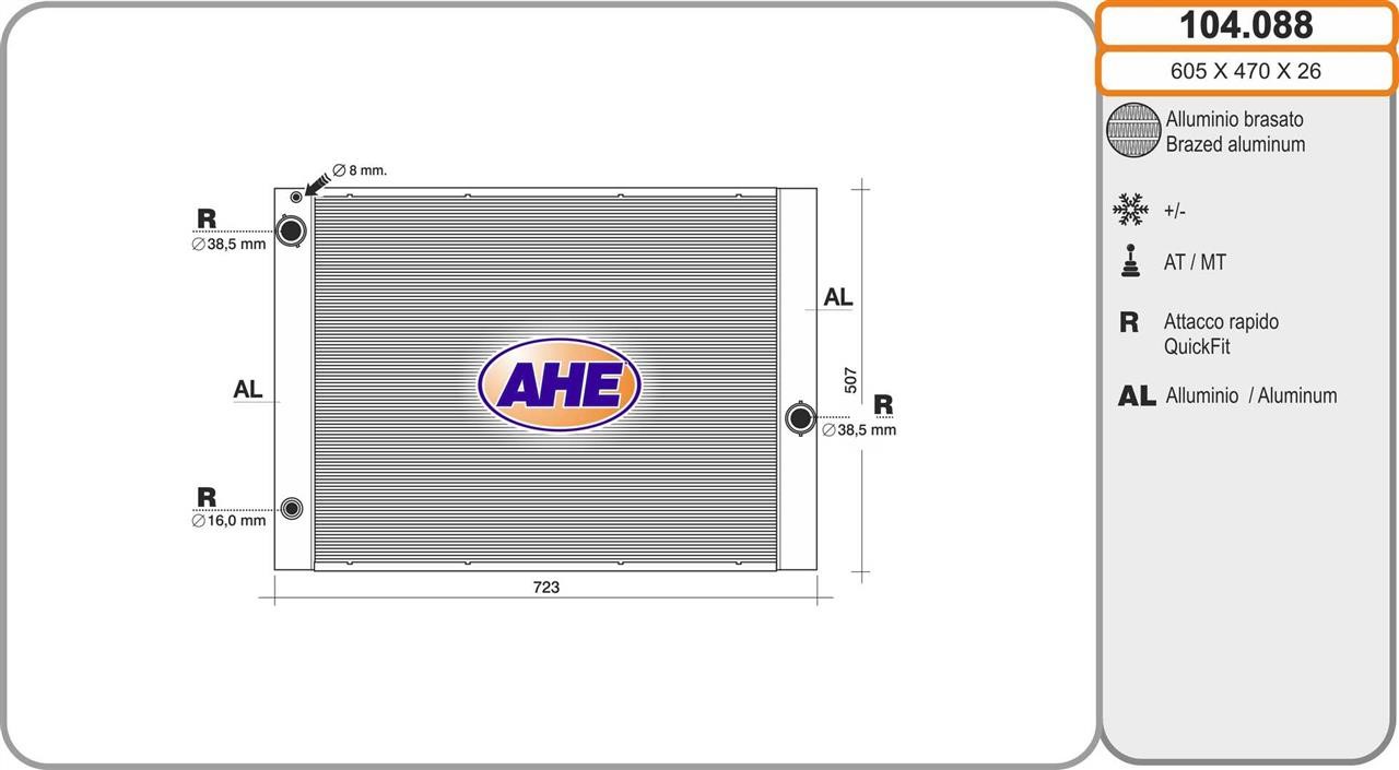 AHE 104.088 Radiator, engine cooling 104088