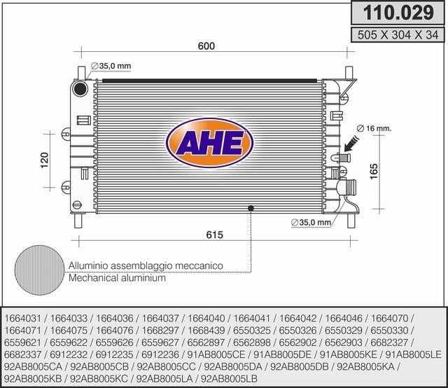 AHE 110.029 Radiator, engine cooling 110029