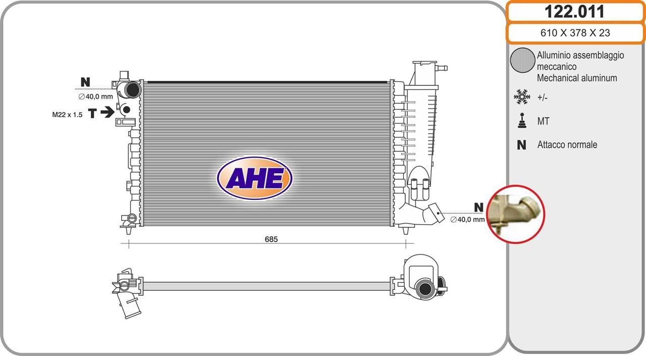AHE 122.011 Radiator, engine cooling 122011
