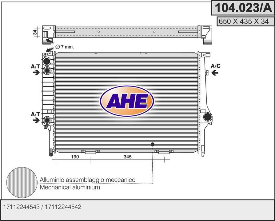 AHE 104.023/A Radiator, engine cooling 104023A