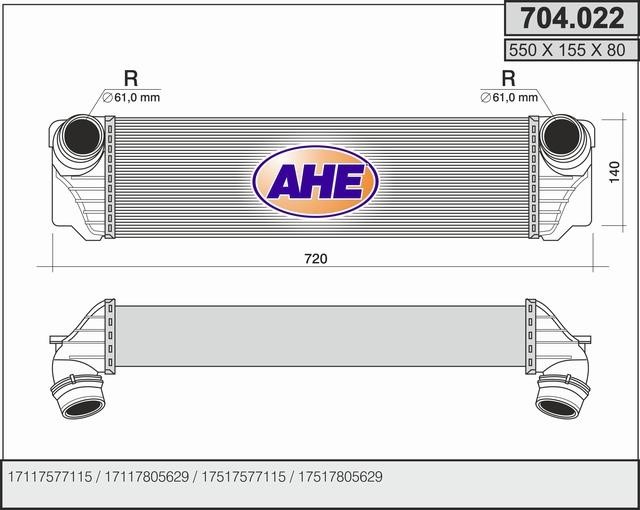 AHE 704022 Intercooler, charger 704022