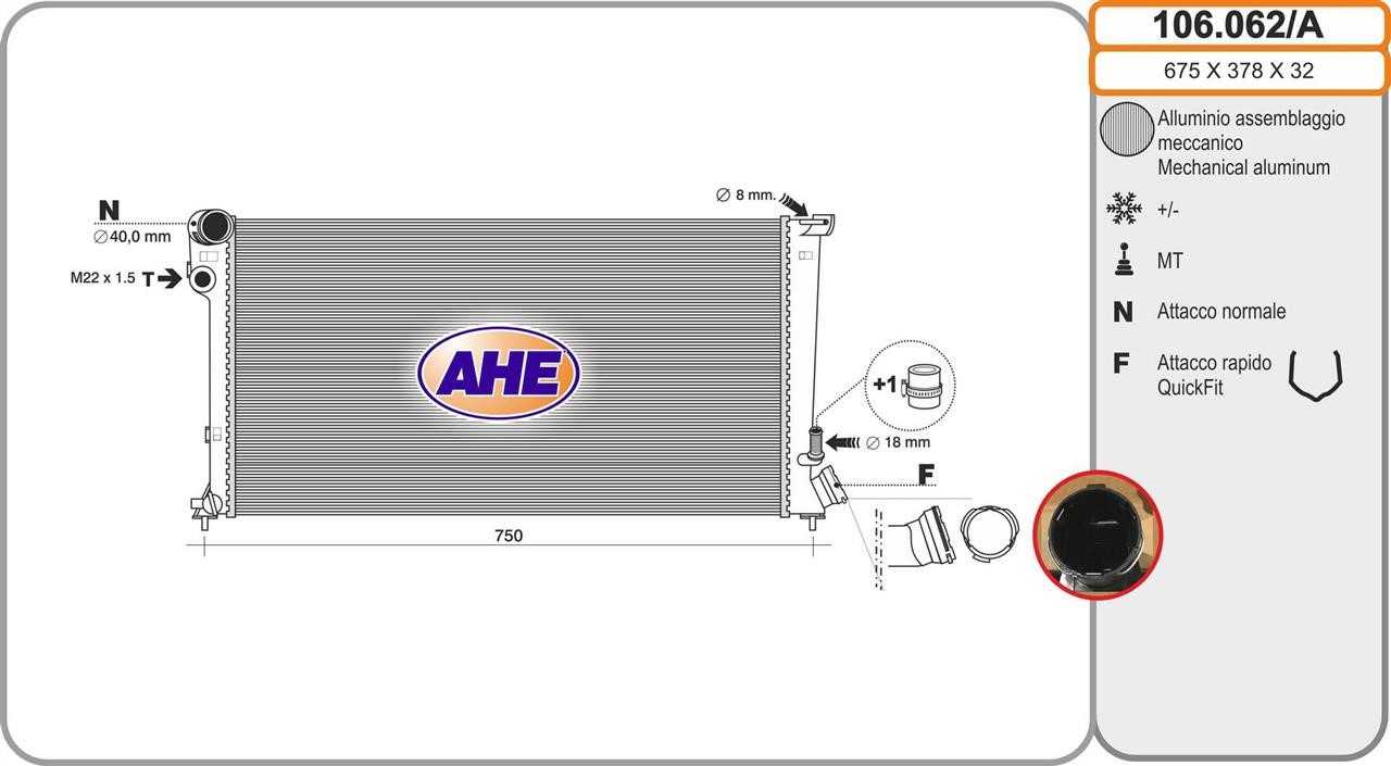 AHE 106.062/A Radiator, engine cooling 106062A