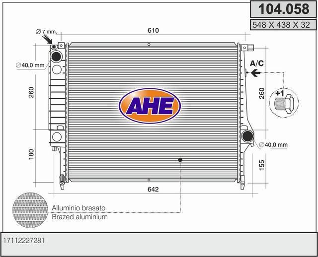 AHE 104.058 Radiator, engine cooling 104058