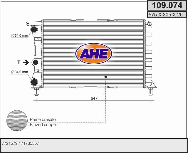 AHE 109.074 Radiator, engine cooling 109074