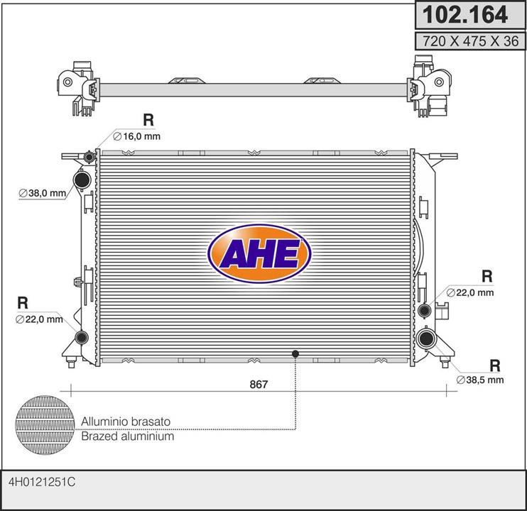 AHE 102.164 Radiator, engine cooling 102164
