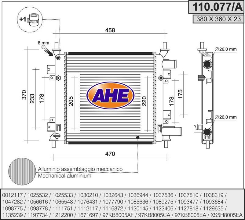 AHE 110.077/A Radiator, engine cooling 110077A