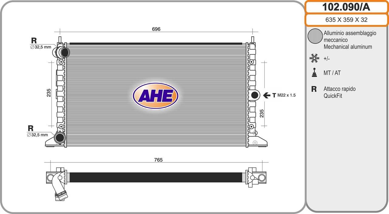 AHE 102.090/A Radiator, engine cooling 102090A
