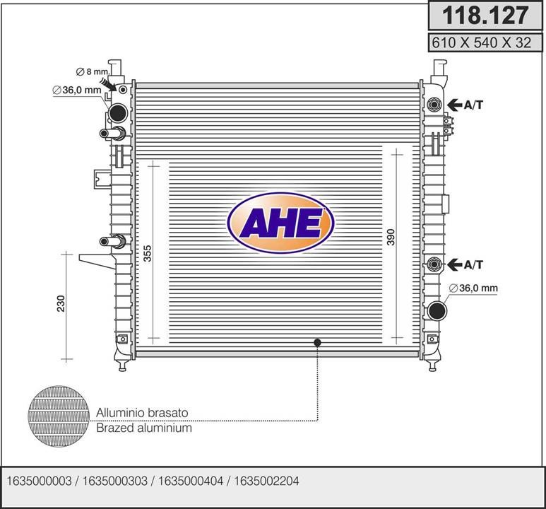 AHE 118.127 Radiator, engine cooling 118127