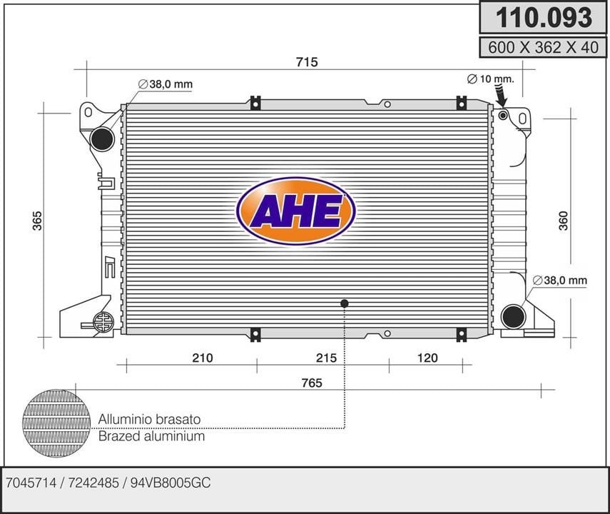 AHE 110.093 Radiator, engine cooling 110093