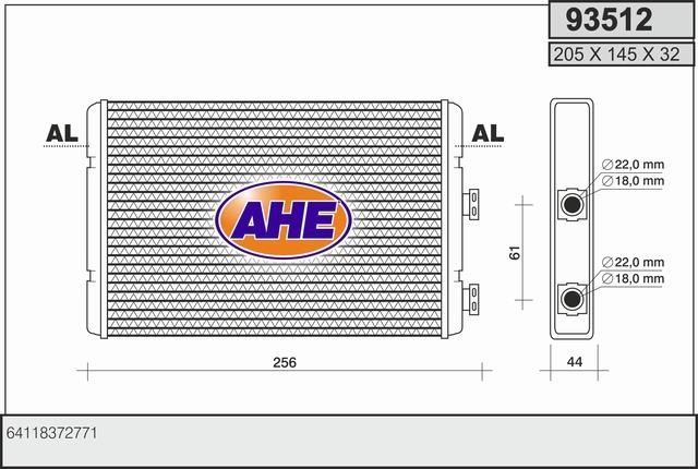 AHE 93512 Heat exchanger, interior heating 93512