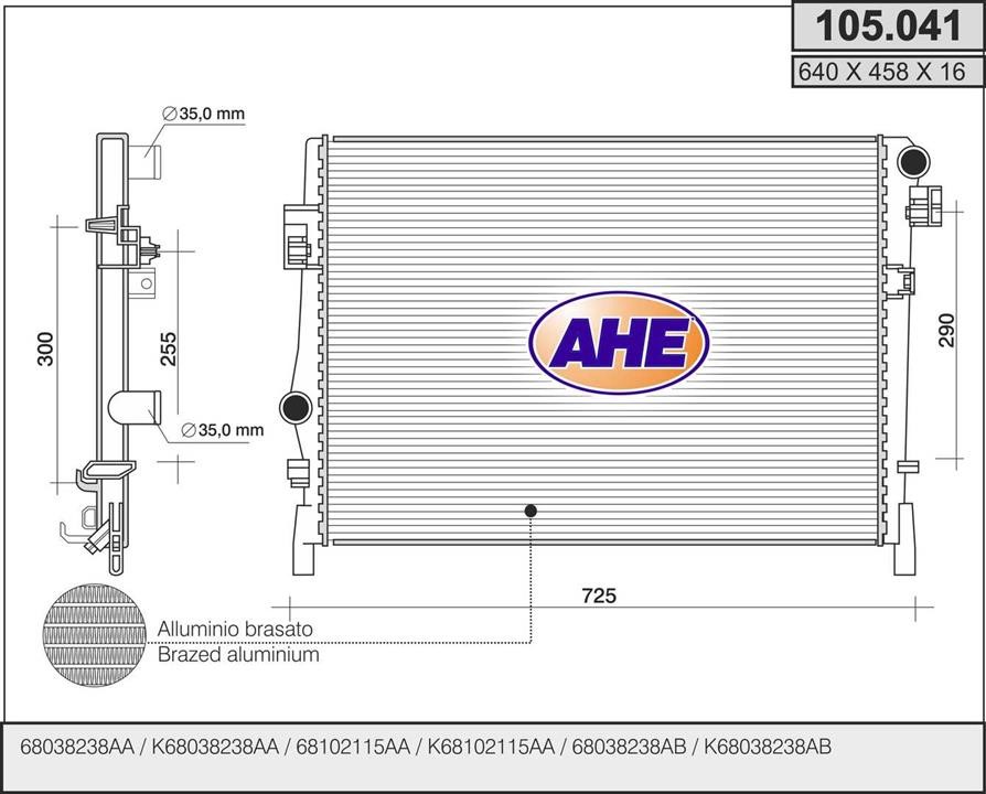 AHE 105.041 Radiator, engine cooling 105041