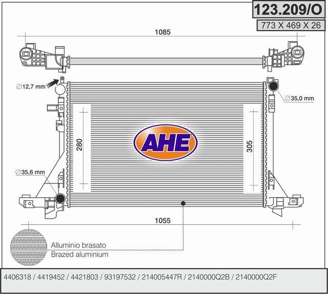 AHE 123.209/O Radiator, engine cooling 123209O