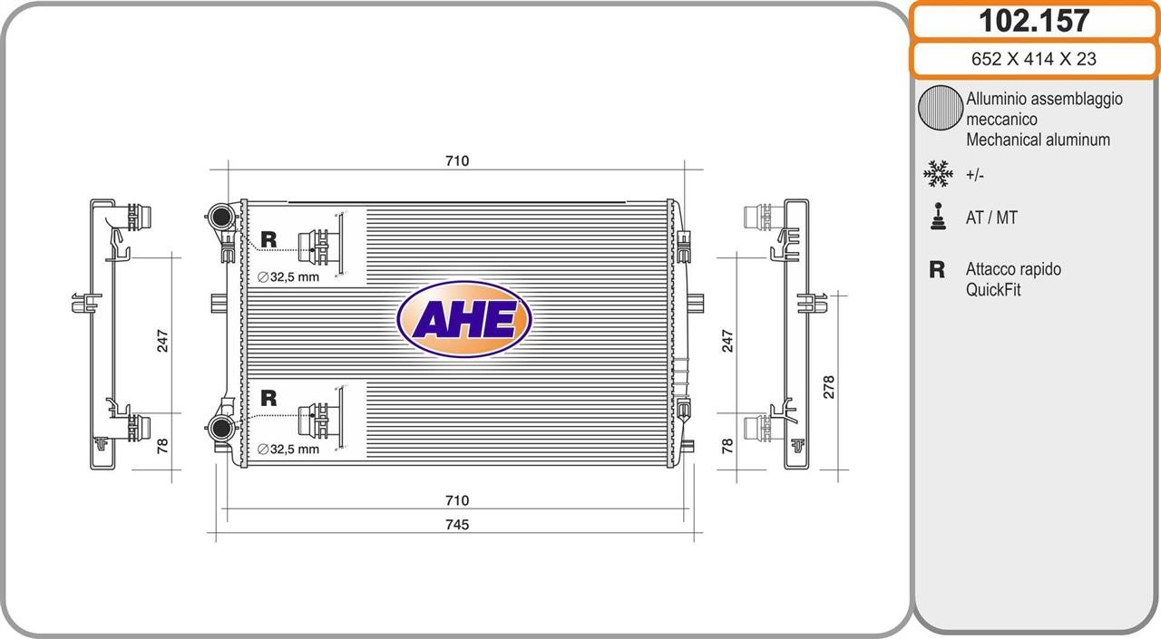 AHE 102.157 Radiator, engine cooling 102157