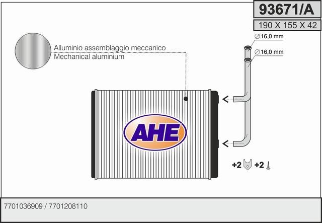 AHE 93671/A Heat exchanger, interior heating 93671A