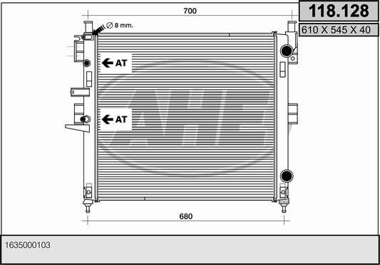AHE 118.128 Radiator, engine cooling 118128