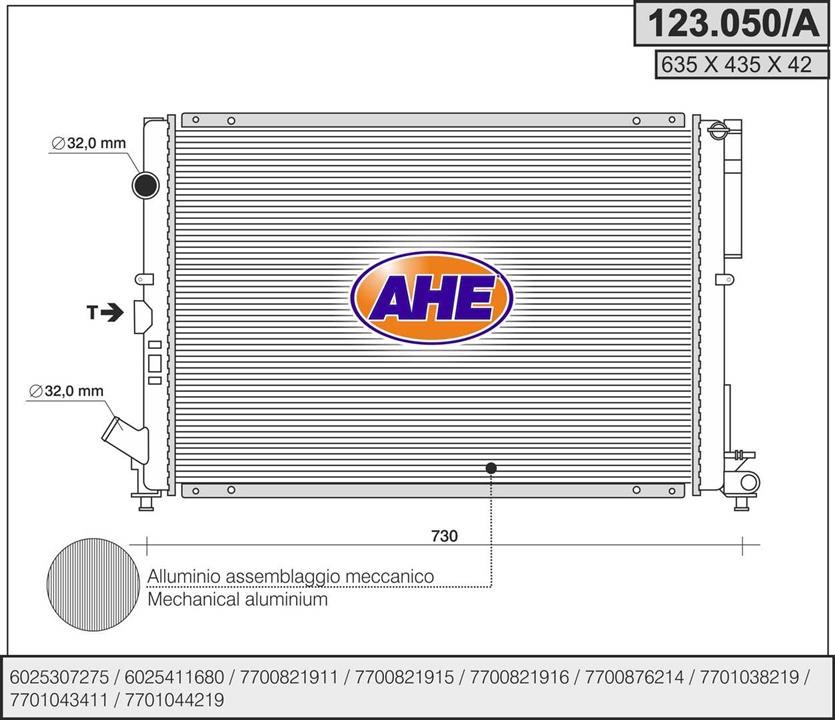 AHE 123.050/A Radiator, engine cooling 123050A