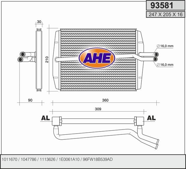 AHE 93581 Heat exchanger, interior heating 93581