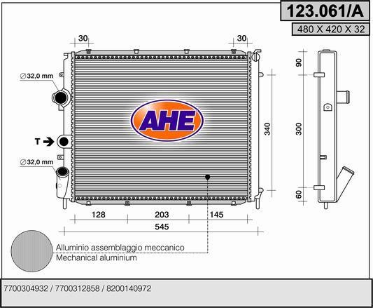 AHE 123.061/A Radiator, engine cooling 123061A