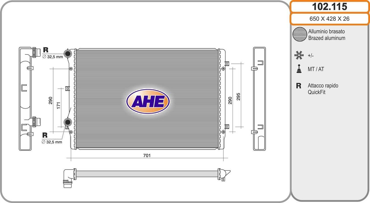 AHE 102.115 Radiator, engine cooling 102115