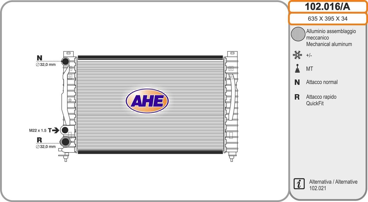 AHE 102.016/A Radiator, engine cooling 102016A