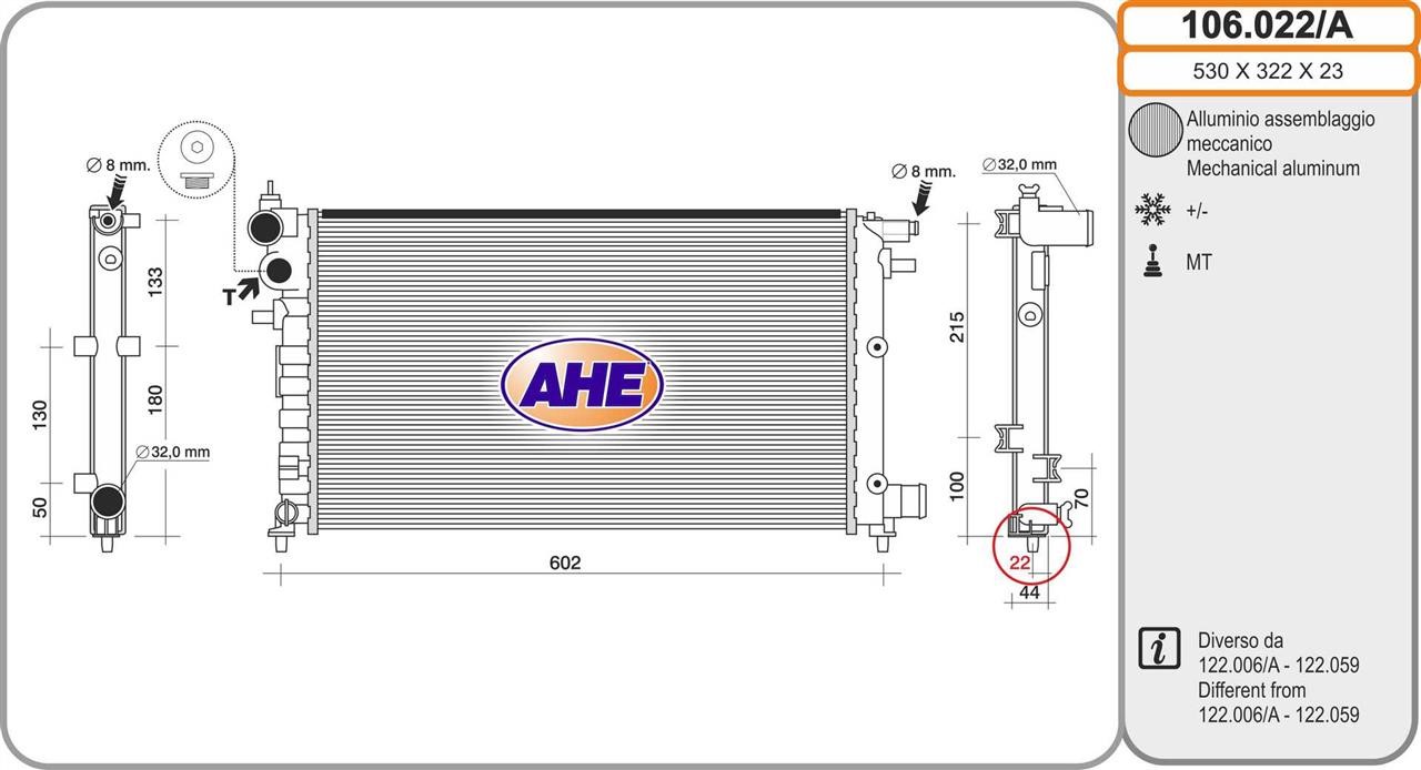 AHE 106.022/A Radiator, engine cooling 106022A