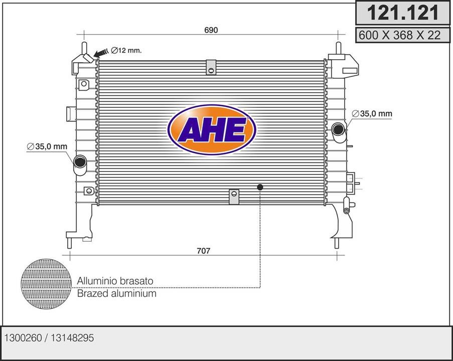 AHE 121.121 Radiator, engine cooling 121121