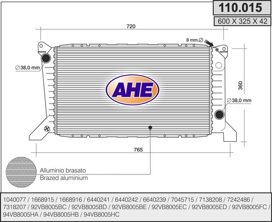 AHE 110015 Radiator, engine cooling 110015