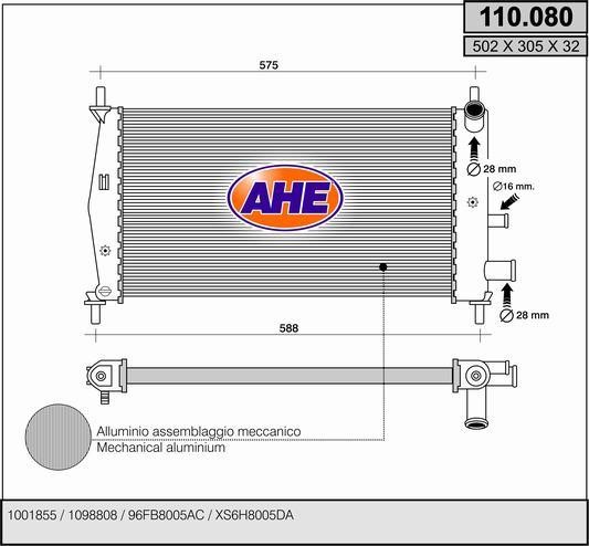 AHE 110.080 Radiator, engine cooling 110080