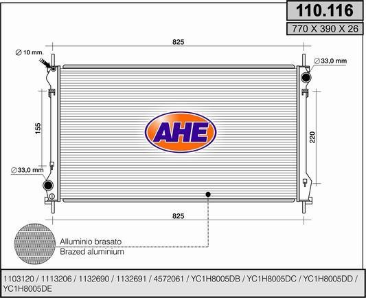 AHE 110.116 Radiator, engine cooling 110116