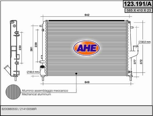 AHE 123.191/A Radiator, engine cooling 123191A