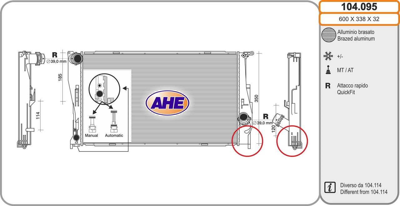 AHE 104.095 Radiator, engine cooling 104095