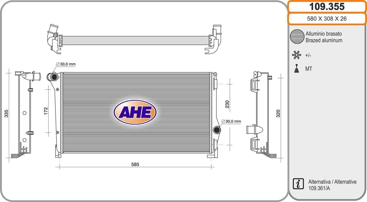 AHE 109.355 Radiator, engine cooling 109355