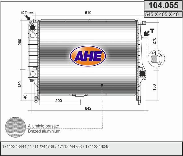 AHE 104.055 Radiator, engine cooling 104055