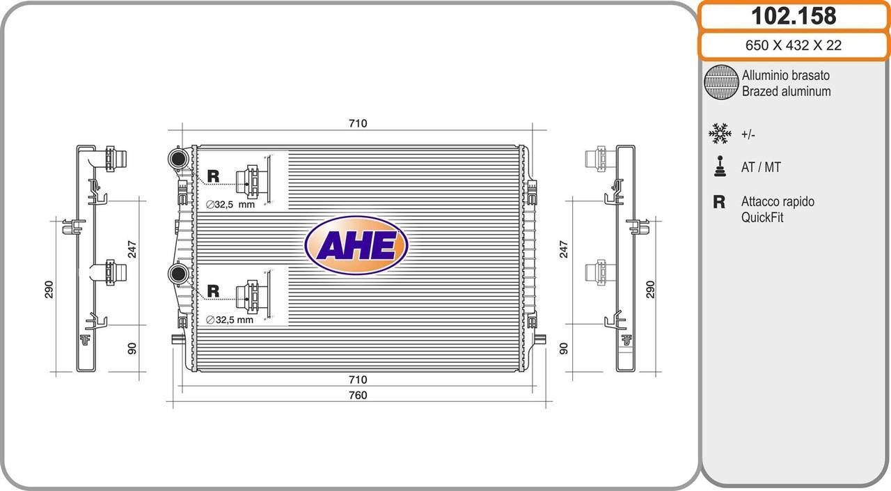 AHE 102.158 Radiator, engine cooling 102158