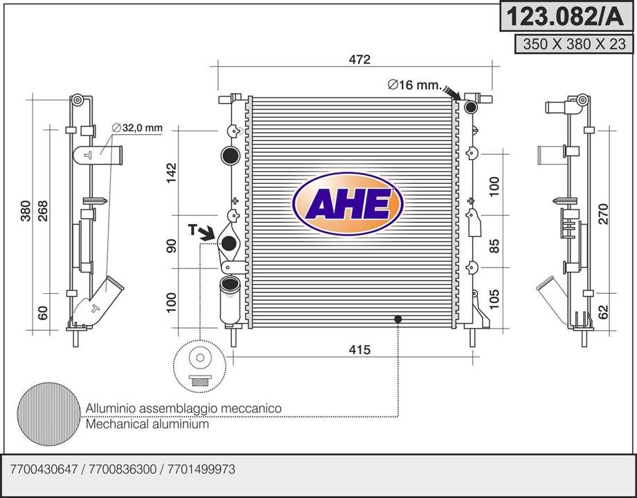 AHE 123.082/A Radiator, engine cooling 123082A