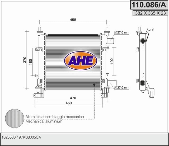 AHE 110.086/A Radiator, engine cooling 110086A