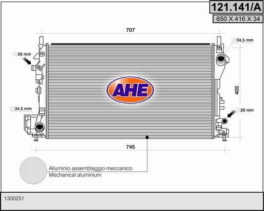AHE 121.141/A Radiator, engine cooling 121141A