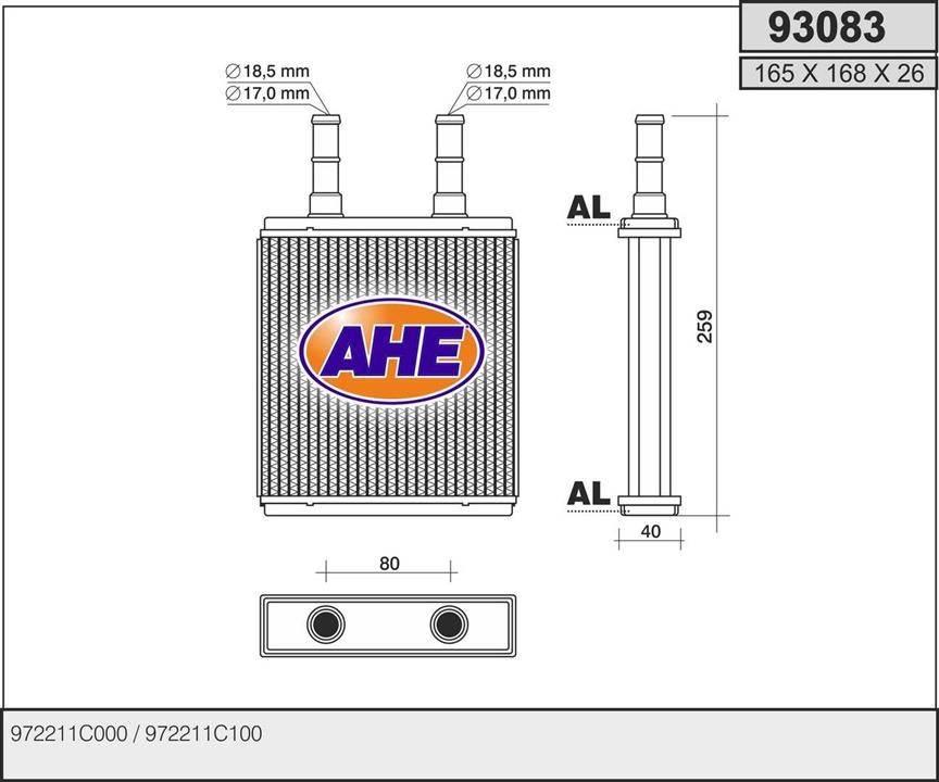 AHE 93083 Heat exchanger, interior heating 93083