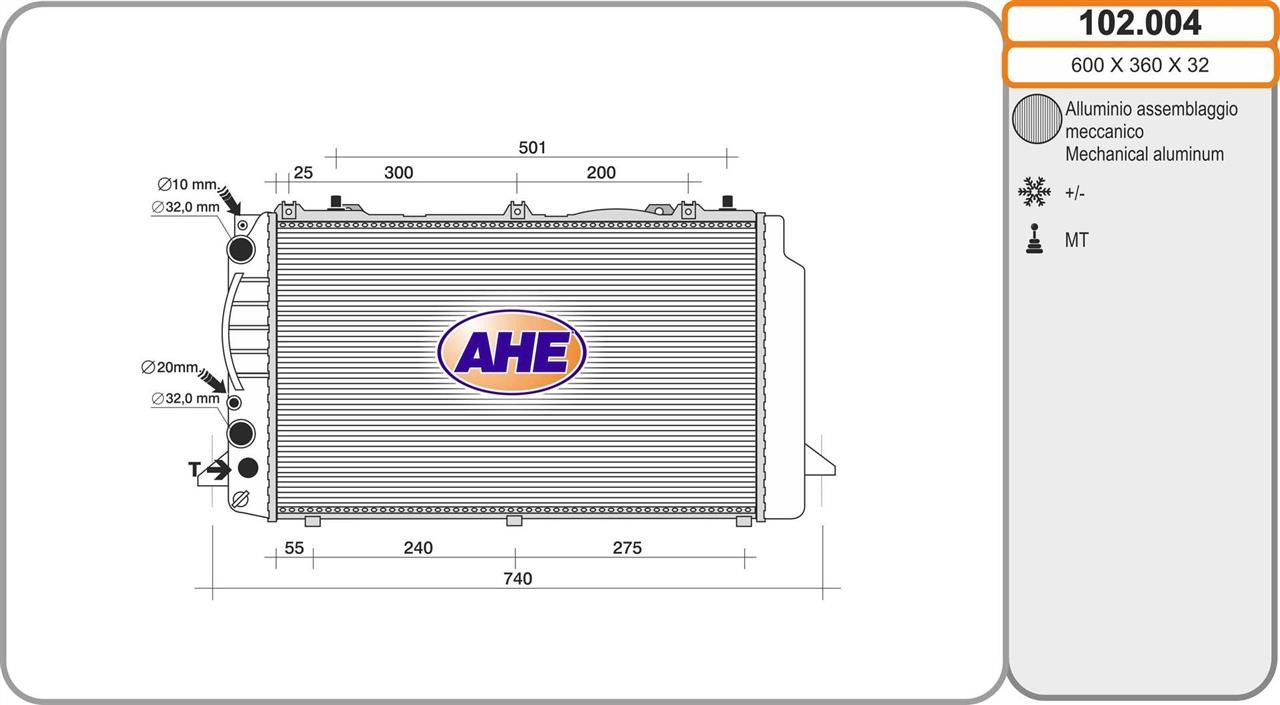 AHE 102.004 Radiator, engine cooling 102004