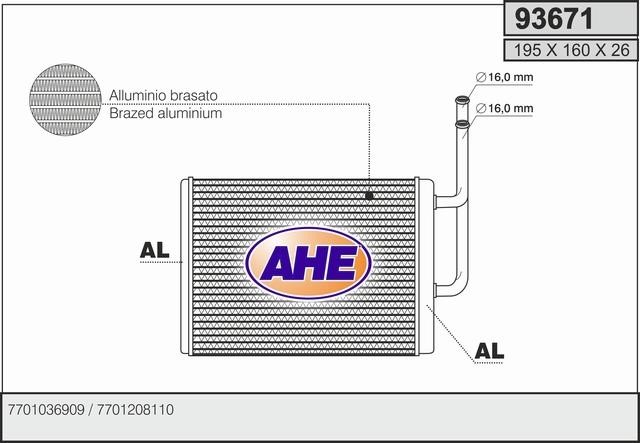 AHE 93671 Heat exchanger, interior heating 93671