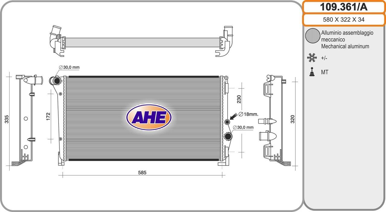 AHE 109.361/A Radiator, engine cooling 109361A