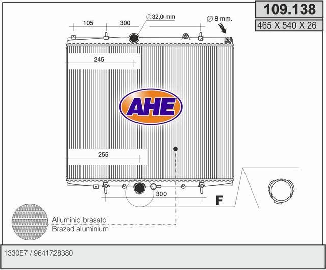 AHE 109.138 Radiator, engine cooling 109138