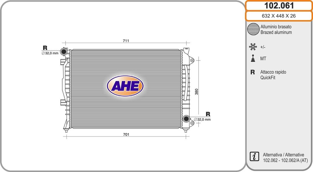 AHE 102.061 Radiator, engine cooling 102061