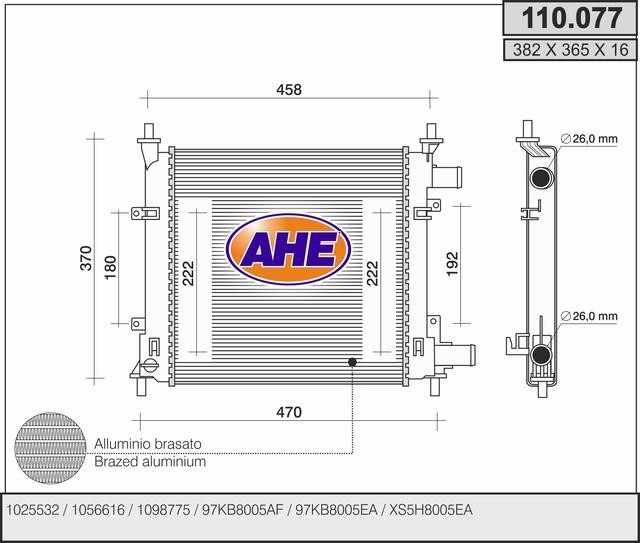 AHE 110.077 Radiator, engine cooling 110077
