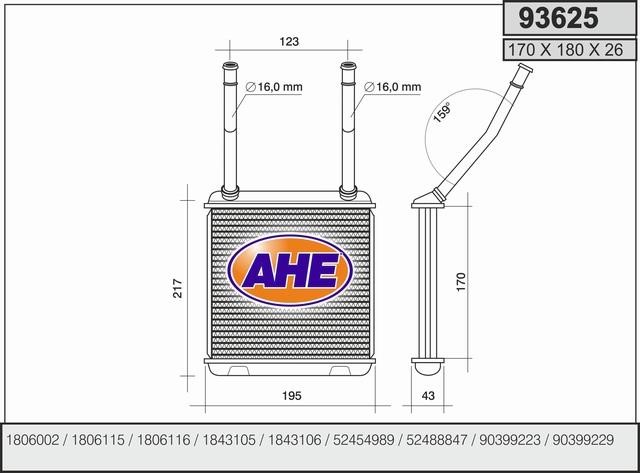 AHE 93625 Heat exchanger, interior heating 93625