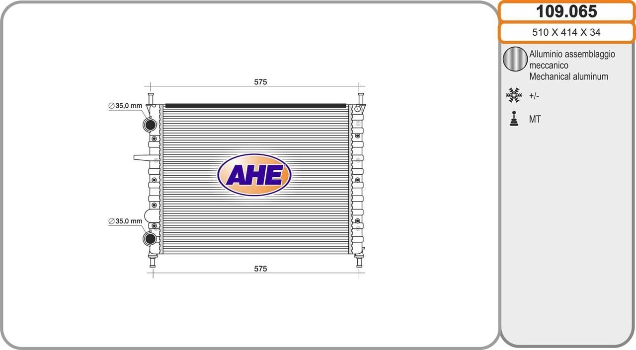 AHE 109.065 Radiator, engine cooling 109065