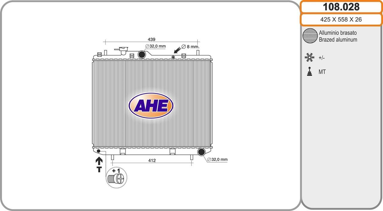 AHE 108.028 Radiator, engine cooling 108028